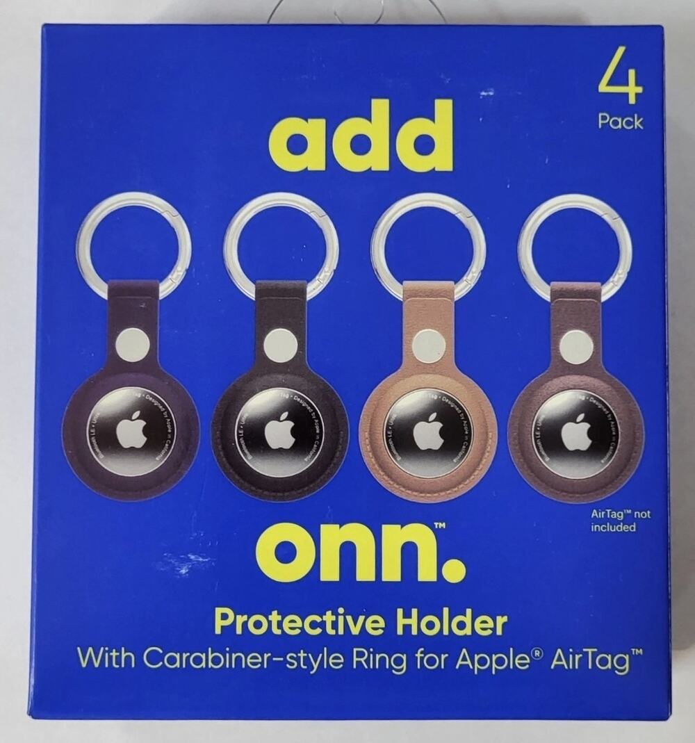 Onn Air-Tag Holder with Carabiner Style Ring Vegan Leather 4 Pack